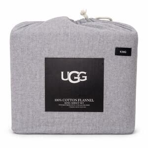 NEW UGG King Sheet Set 100% Cotton Flannel Heathered Gray Deep Pocket 4-Piece